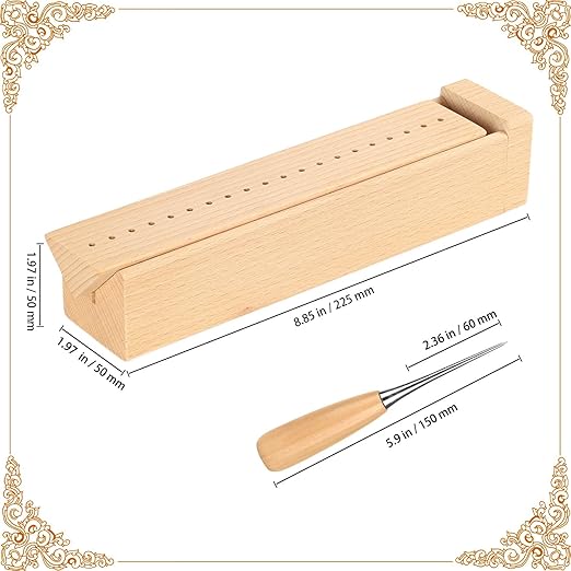 Beech Wood Book Binding Cradle with an Awl,Used for Book Binding Hole Punching,Sturdy and Durable, Easy to Store,Bookbinding Supplies, Bookbinding Punch Tool