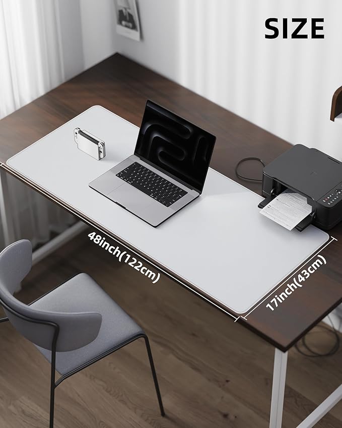 PU Leather Desk Pad Protector - 48" x 17" Office Desk Mat, Non-Slip, Waterproof, Ivy White