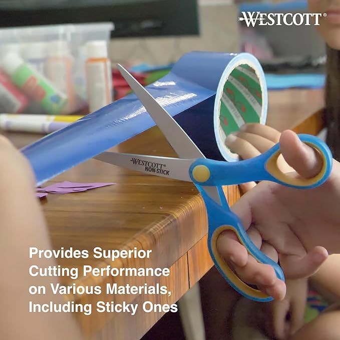 Westcott Non-Stick Student Scissors for Classroom Use, Ideal for Crafting and School Projects, Perfect for Kids Ages 12+, Back to School Supplies, 7-Inch, Assorted Colors