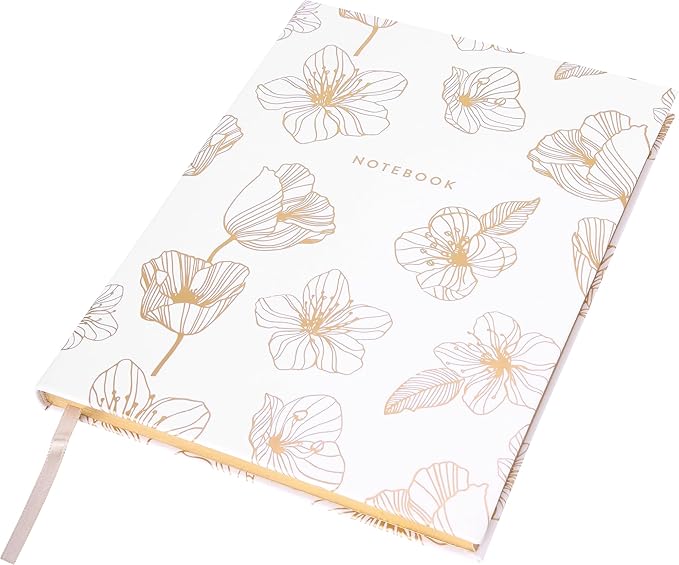 Eccolo Desk Size Hardcover Journal, 256 Lined Page Notebook with Gold Edge Paper, 8-x-10-inch, Gold Flower