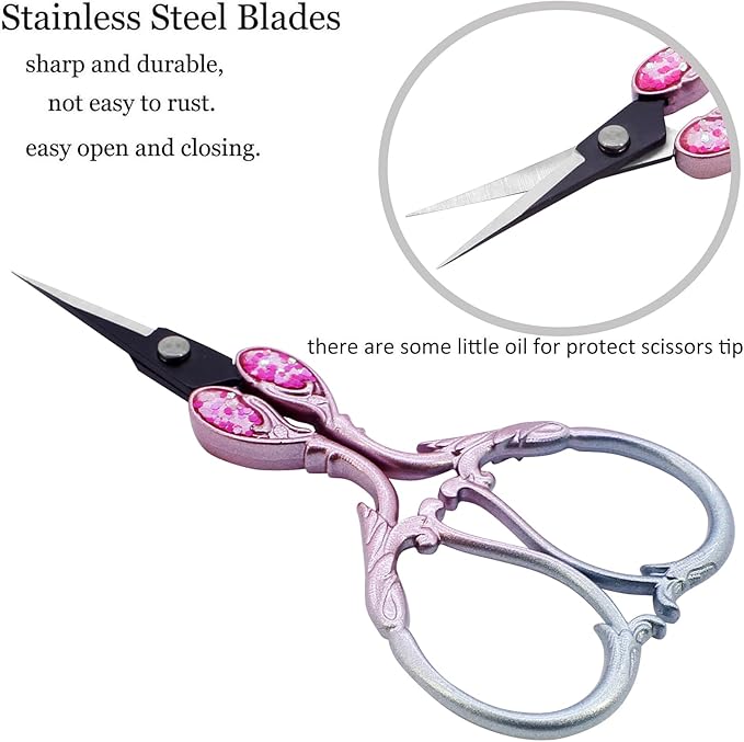 BIHRTC 4.5 Inch Sewing Embroidery Scissors with Artificial Leather Cover Stainless Steel Scissors Shears for Craft Sewing Threading DIY Needlework Manual Sewing Handicraft DIY Tool