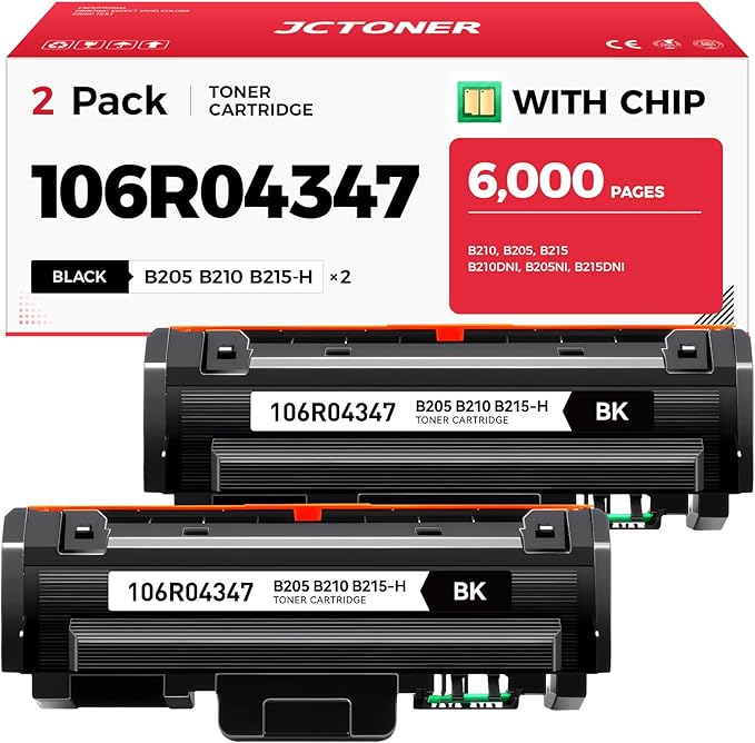 B205 B210 B215 Black High Capacity Toner Cartridge with chip 2-Pack Replacement for Xerox 106R04347 Toner Compatible with Xerox B210 B205 B215 B210DNI B205NI B215DNI Printer Ink All-in-One Copier Copy