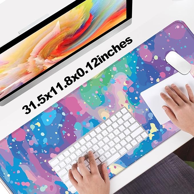 Pretty Abstract Blue Gaming Desk Mat, Computer Keyboard Large Extended Long Mouse Pad for Office and Home, XL (W14)