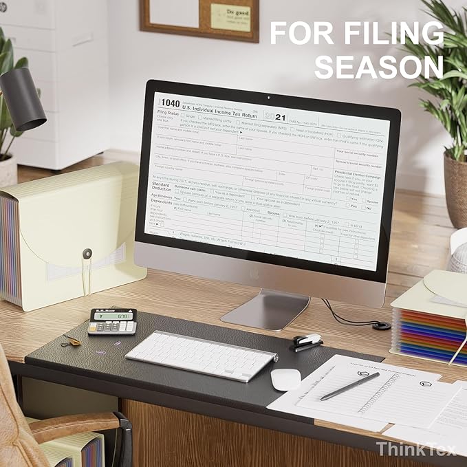 ThinkTex Accordion File Organizer, 12 - Pocket Expanding File Folders for Paper Receipts, Bills&Taxes Organizer, Letter/A4 Size Document Holder for School, Office, Home with tabs-Beige Color