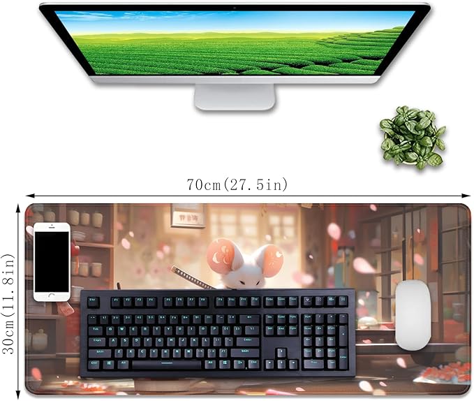 Mouse Samurai Mouse Pad Japanese Desk Mat,Large Gaming Mouse Pad,Desk Mat for Keyboard and Mouse,Computer Pad,Big Mousepad with Stitched Edge Non-Slip Rubber Base for Office School Home
