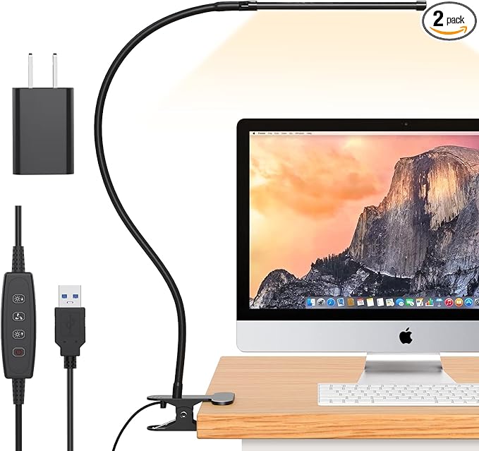 iZELL Desk Light [2-Pack] LED Desk Lamp with Clamp [77 LEDs with 3 Color Modes & 10 Brightness Levels] Flexible Gooseneck Book Light, Easy Clip-on Reading Light