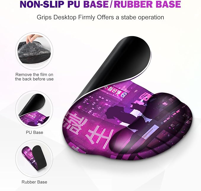 Gaming Mouse Pad, Large Desk Mat, Cute Desk Pad, 4in1 XXL Mousepad + Keyboard Wrist Rest+Mouse Wrist Rest+Coaster Set with Ergonomic Desk Pad for Home Office Table Computer, Purple Anime Neon