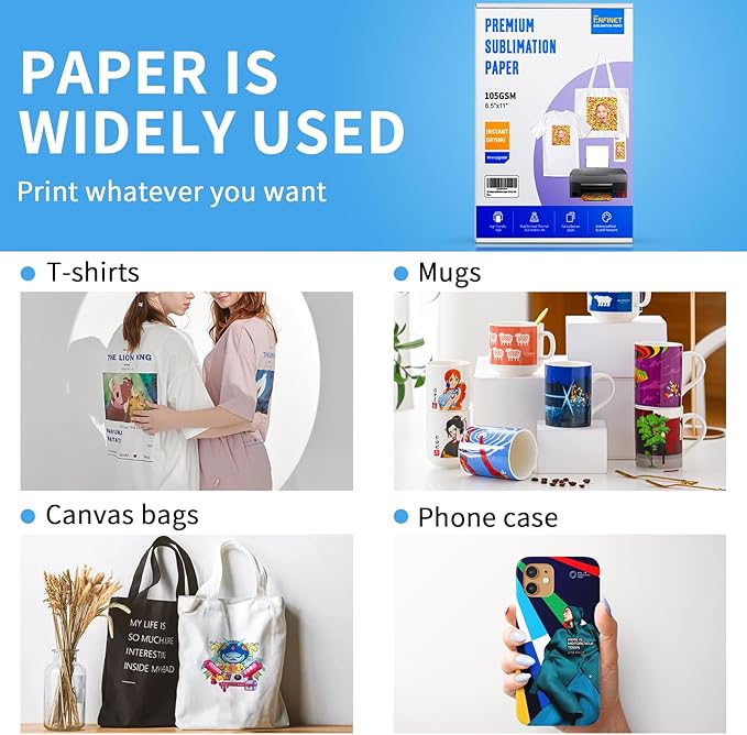 Sublimation Paper 8.5 x 11 inches - 125 Sheets 105gsm Compatible with Any Inkjet Printer For DIY Unique Holiday Birthdays Gifts