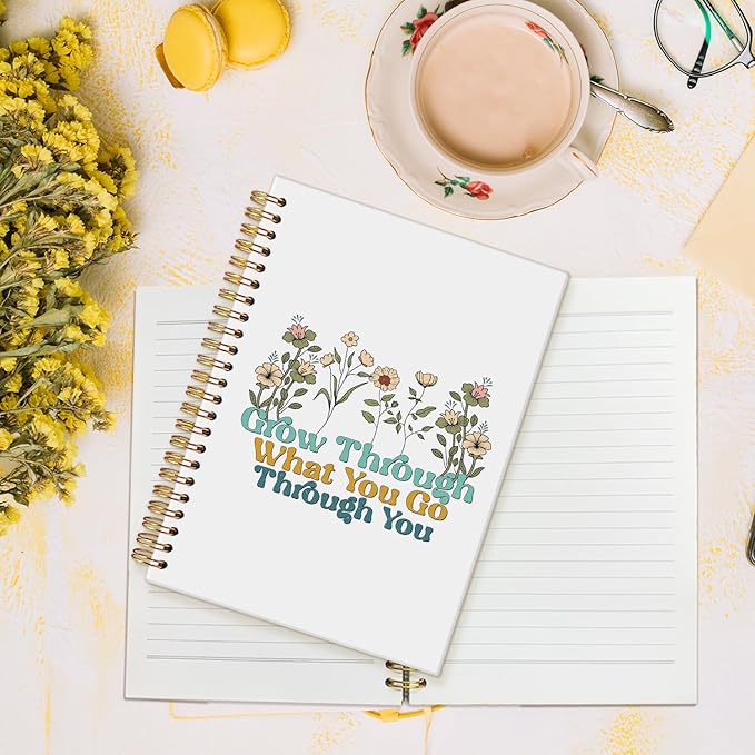 MOFUYU Aesthetic Spiral Notebook Journal For Women,Cottagecore Note Book,Floral Inspirational Motivational Notebook,Mental Health Journal for Women 5.5x8.3