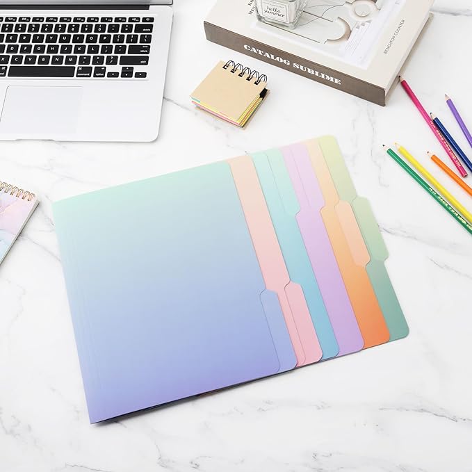Ddaowanx Decorative File Folders Cute Colored File Folder,Letter Size File Folders for Documents,1/3-Cut Tabs,9 x 11.5 Inches,for Office,School,Home (12, Gradient)
