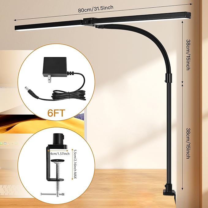 LED Desk Lamp for Office Dorm Home - Eye Caring Desk Light with Timer, Remote Control 24W 5 Color Brightest Dual Screen Computer Monitor Gooseneck Dimmable Table lamp with Anti-Glare Cover Clamp