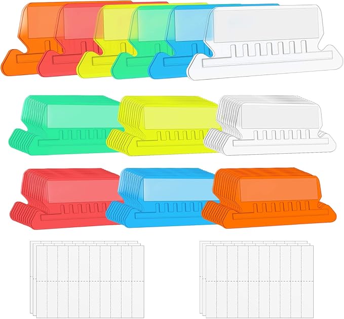 File Folder Tabs, 60+120 Sets Multicolor Hanging Folder Tabs With Inserts, 2 Inch Clear Plastic for Quick Identification