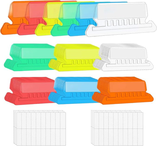 File Folder Tabs, 60+120 Sets Multicolor Hanging Folder Tabs With Inserts, 2 Inch Clear Plastic for Quick Identification