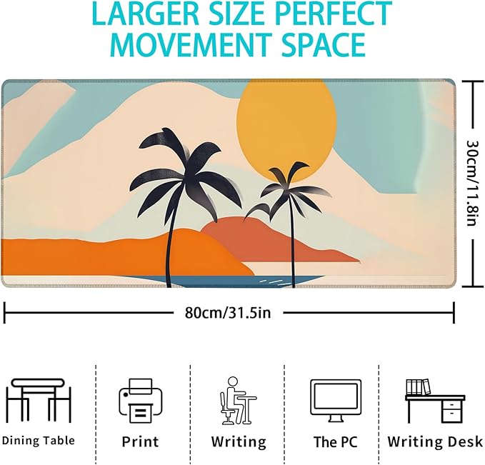Gaming Mouse Pad, Boho Palm Tree Mouse Pad, Desk Mat, Non-Slip Rubber Base MousePads for Computers Laptop Office School Home Accessories Decor 31.5" x 11.8"