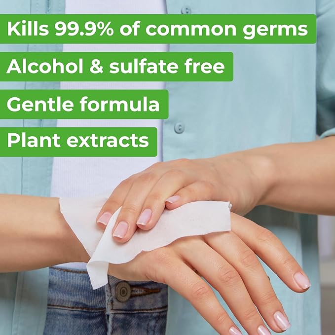 Impossibly Compact Travel Antibacterial Wipes Hand Sanitizer - 99.5% Water and Aloe - Safe for Sensitive Skin & Hypoallergenic Hand Wipes - Travel Essentials For Adults & Kids, 10 Pack Total 60 Wipe