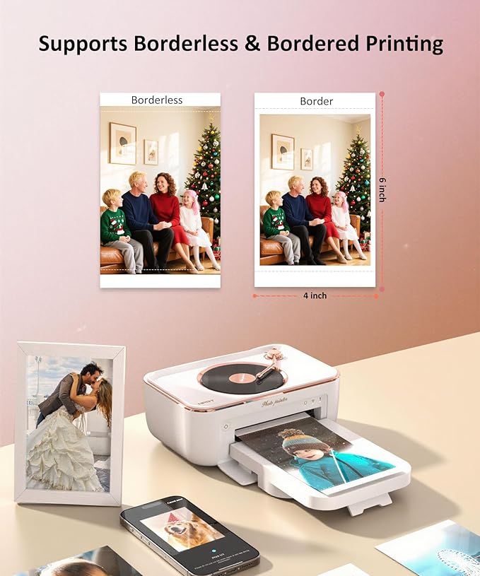 CP6000 Photo Printer 4x6'', Full Color Picture Printer, Wi-Fi Wireless Instant Photo Printers for Home Use (20 Papers & 1 Ribbon) for iOS Android, Thermal Dye Sublimation, AR Video, Fun App, White