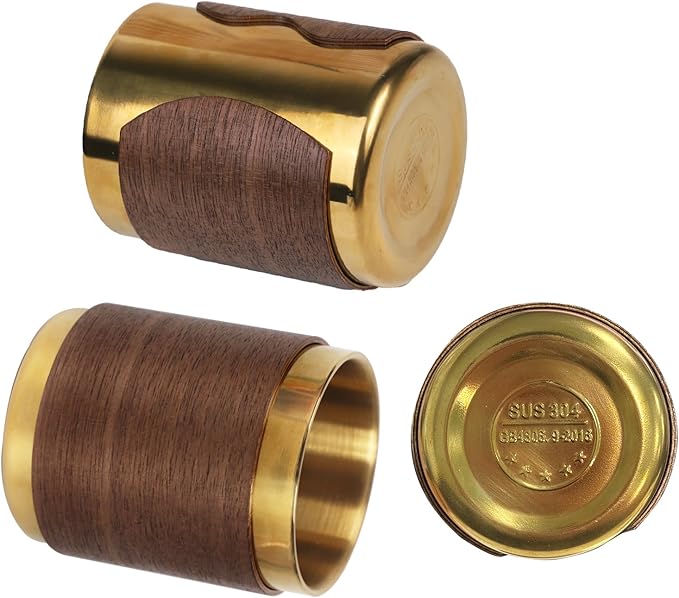 MultiBey Gold Pencil Holder Cup, Luxury Walnut Pen Holder Metal Organizer Small Vase, Offices Stationery Makeup Brushes Holder Decoration Desk Accessory for Office Home