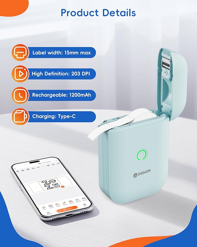 Label Maker Machine with 3 Tapes, D11s Bluetooth Label Maker Waterproof Labels, Portable Mini Label Printer with Various Templates for Home Office School, Blue