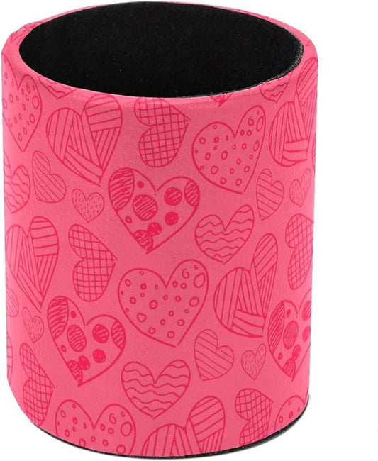 Pen Holder Cup Pencil Cup Holder for Office Valentine's Day Hand Drawn Pink Hearts Pattern Desk Organizer