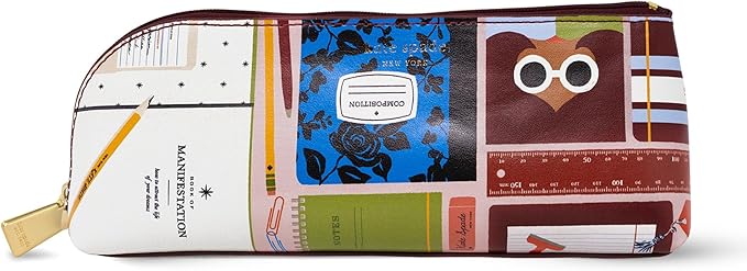 kate spade new york Pen and Pencil Case with Office Supplies, Zip Pouch Includes Pencil Sharpener, Eraser, Ruler, and 2 Wooden Pencils (Book Club)