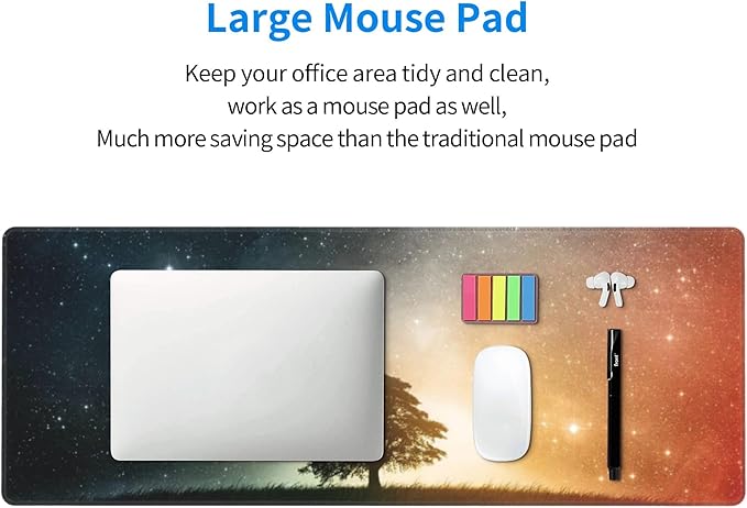 Starry Sky and Tree Large Mouse Pad, Vintage Aesthetic Gaming Desk Mat, XL Keyboard Desk Pad Mat for Desktop, 31.5"x11.8" Non-Slip Base Big Mousepad with Stitched Edges