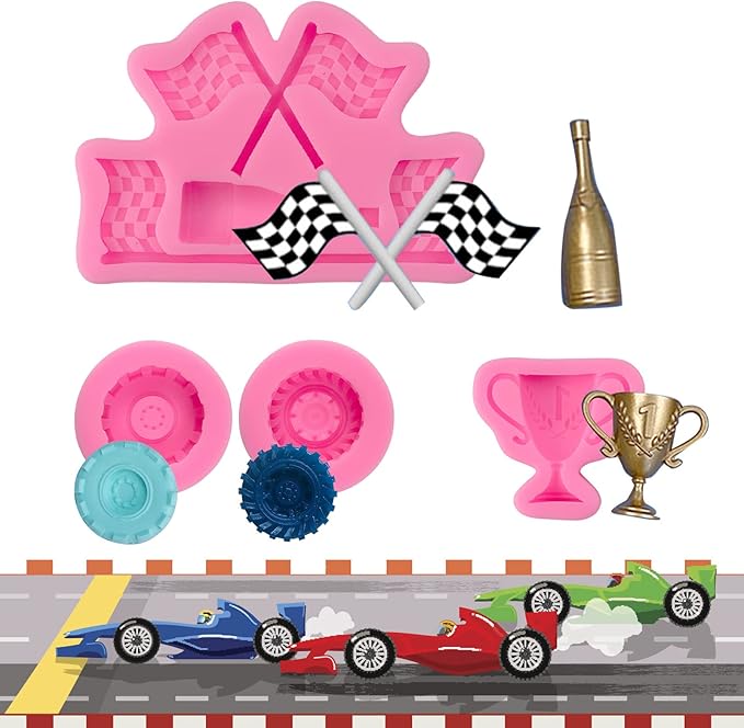 Race Car Silicone Molds, 3D Round Tire Fondant Mold, Truck Wheel Shape Silicone Mold, Racing Car Chocolate Candy Mold Baking Mold Cupcake Topper Decoration for DIY Boy Birthday Clay Resin Crafting