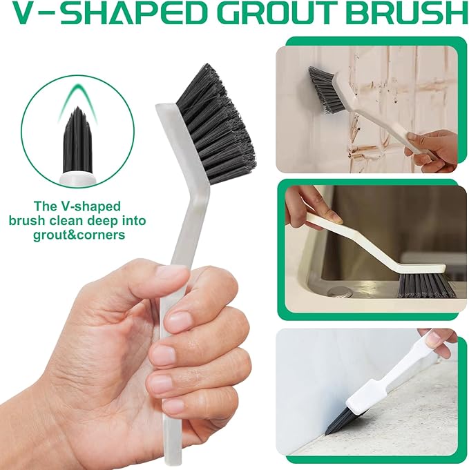 15PCS Cleaning Brush Set for Household – V Shape Grout Brush, Multi-Purpose Household Cleaning Tools for Kitchen, Bathroom, Sink, Grout, Cup, Teapot, Blender