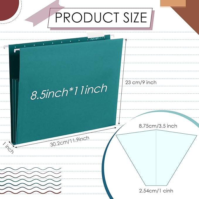 Yaomiao 24 Pack Hanging File Folders 3 Pleats Letter Size File Cabinet Folders with 1/5-Cut Adjustable Tabs Expandable Document Cabinet Colored for Home Desk Office Organization(Dark Color)