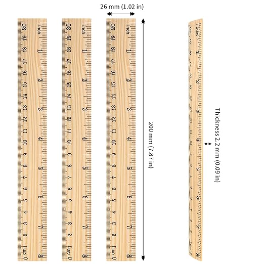 JAPCHET 144 Pack 8 Inch Wooden Rulers, Wooden Rulers Bulk 2 Scale Wood Measuring Rulers for School, Student, Office, Clothing Measuring