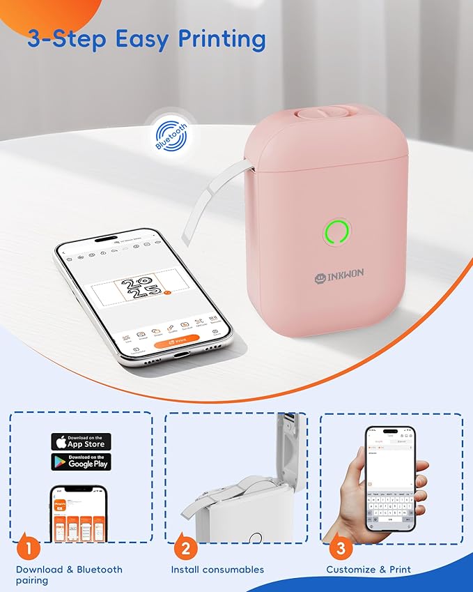 Label Maker Machine with Tape, D11s Bluetooth Label Maker Waterproof Labels, Portable Mini Label Printer with Various Templates for Home Office School, Pink