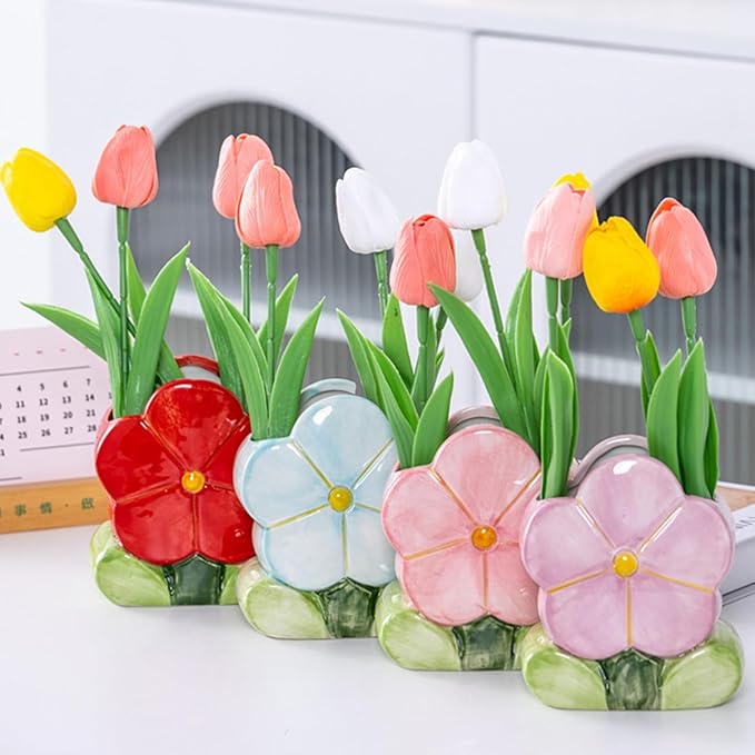 Flower Pencil Holder for Desk Purple Toothbrush Holder Cute Makeup Pen Holder for Office Desk Accessories Aesthetic Home Decor Birthday Gifts for Women Vanity Kawaii Kitchen Utensil Holder