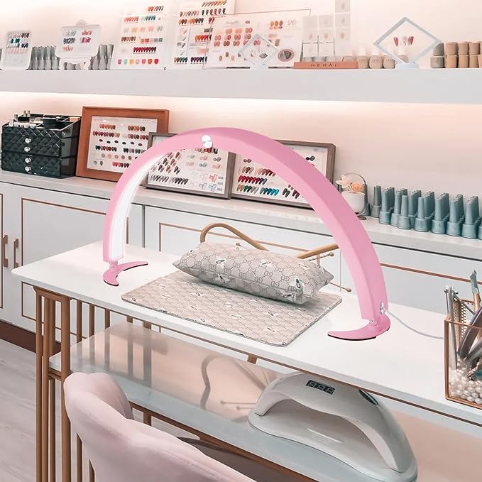 Half Moon Light for Nail Desk, 29in Foldable Half Moon Table Lamp Nail Desk Lamp with Wire Controller & Remote, Bright Arch Nail Light with 7 Cool/Warm Tones & 10 Brightness