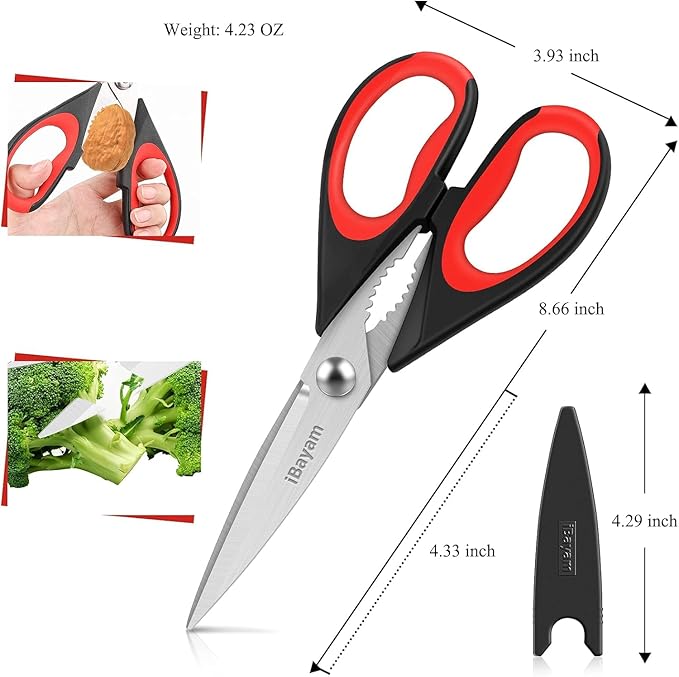3-Pack 8.5"Kitchen Scissors All Purpose Heavy Duty with Protective Sheath, Soft Grip Comfort Handle, Dishwasher Safe Kitchen Utensils Gadgets Set, Stainless Cooking Meat Poultry Food Shears