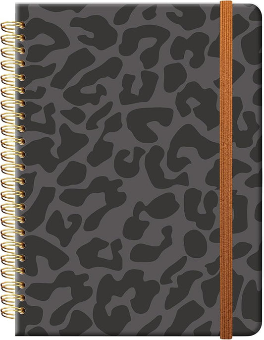 Ruled Spiral Writing Notebook,A5 Hardcover Lined College Journal for Women,Strong Twin-Wire Binding with Premium Paper,8.4" X 6",Perfect for School,Office,Home(Black Leopard)