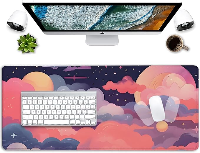 Red Cloud Desk Mat Cute Mouse Pad,Kawaii Anime Large Mousepad with Non-Slip Stitched Edges,Keyboard Mouse Mat Desk Pad for Women Girl Work Office Home(27.5X11.8 in)