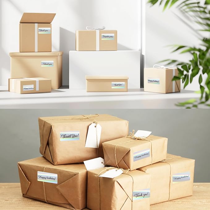 Direct Thermal Label 2x1 Inch- Barcode Labels- Holographic Thermal Sticker Labels for Address, Shipping, Compatible with Rollo Label Printer & MUNBYN& Zebra (300 Labels/Silver)