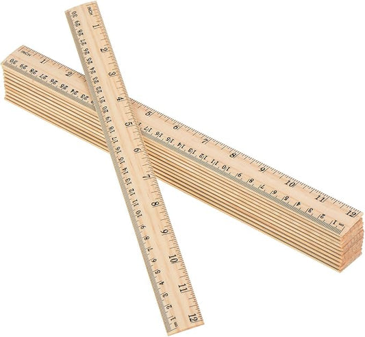 Outus 12 Pack Wood Ruler Bulk for Students Wooden School Rulers Gifts Office Classroom Measuring, 2 Scale, 12 Inch and 30 cm