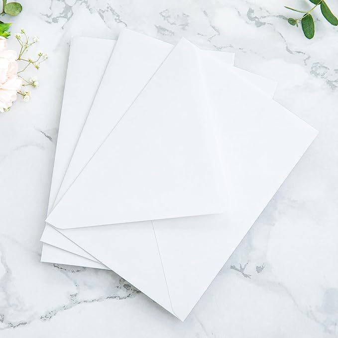 PONATIA 50PCS A7 Euro Flap White Envelope, 5.25 x 7.25'' Dusty Blue Flowers Liner Envelopes for Wedding Invitations, Photos, Postcards, Greeting Cards, Acrylic Mailing, 5x7 Envelopes