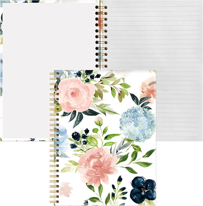 Spiral Notebook A5, Hardcover Journal for Women, 120 Pages Thick College Ruled Paper, Perfect for Office, School, or Home Use(Pink Rose Flowers)