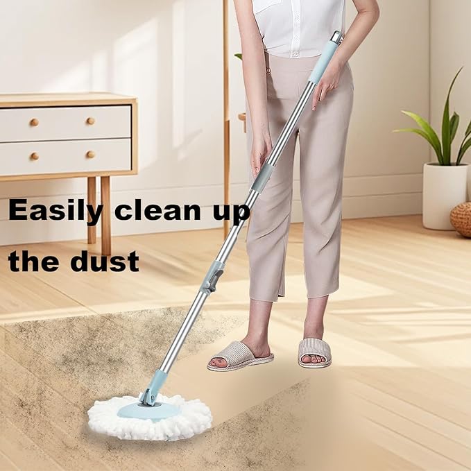 Spin Mop and Bucket Set, 360 Spin Mop and Bucket Stainless Steel,Floor Cleaning System,with 3 Replacement Heads (Blue-mini)