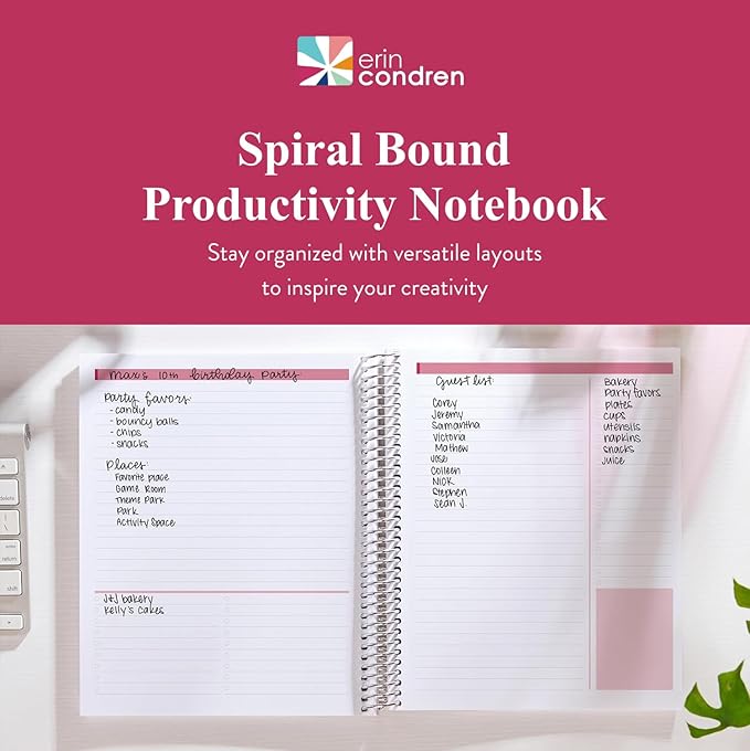 Erin Condren 7" X 9" Spiral Bound Productivity Notebook, Star Wars Watercolor Leia, Functional 160 Lined Page and 80Lb Thick Paper Spiral Notebook, Stickers Included