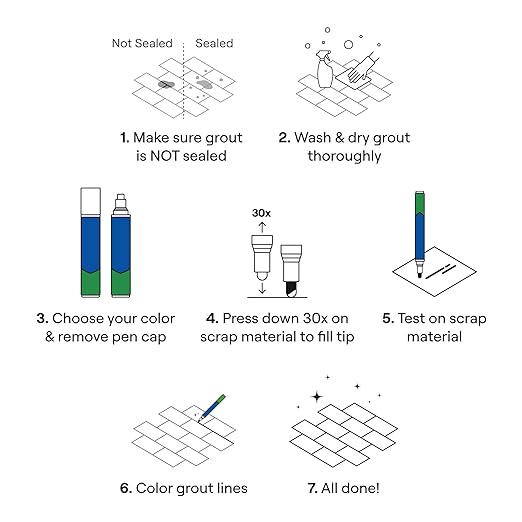 Grout Pen Light Grey Tile Paint Marker: Waterproof Grout Paint, Tile Grout Colorant and Sealer Pen - Narrow 5mm, 2 Pack with Extra Tips (7mL) - Light Grey
