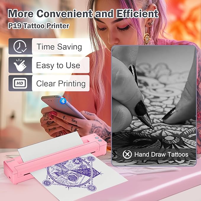 Bagana Tattoo Printer Machine Kit Wireless Bluetooth Thermal Temporary Tattoo Transfer Stencil Printer for Skin Compatible with iOS and Android