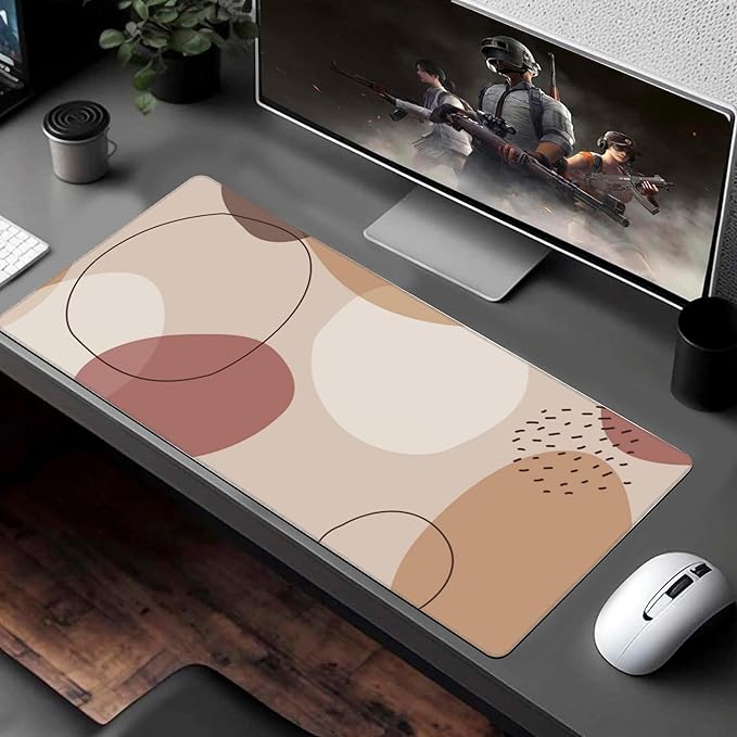 Desk Pad, Boho Abstract Geometric Patterns Extended Large Gaming Mouse Pad XXL, Large Desk Mat for Desktop with Non-Slip Rubber Base Stitched Edges for Home Office 5.4"X15.7"