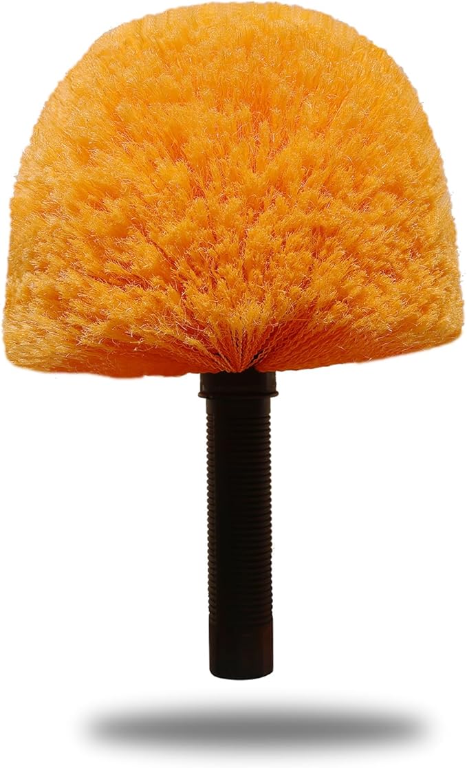 Tonmp Orange Twist-On Cobweb Duster Head Brush, Fits Standard 3/4 inch Threaded Poles, Attachment Brush, Spider Web Duster Brush for Outdoor & Indoor Cleaning - 1 Pack