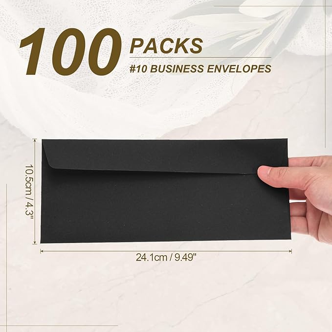 PATIKIL 100 Pack Black #10 Business Envelopes, Colored Self Seal Letter Size Envelopes for Business Mailing Office Checks Invitation, 4-1/8 x 9-1/2 Inches