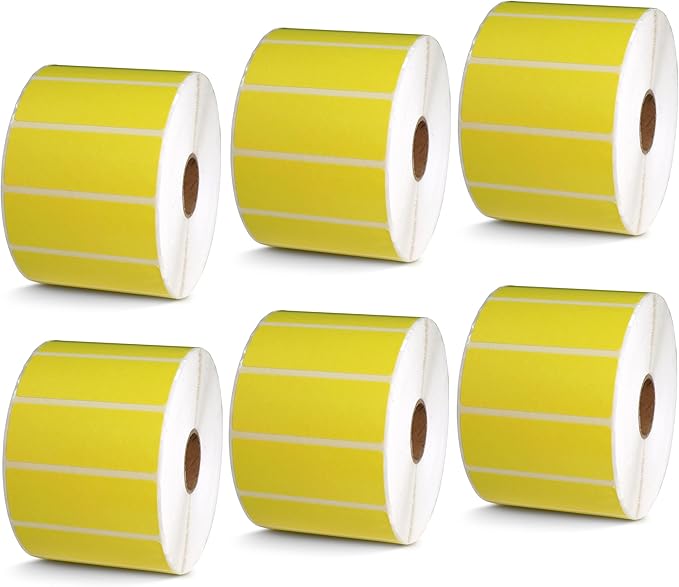 BETCKEY - 2.625" x 1" File Folder & Address Labels Compatible with Zebra/Rollo Label Printer,Premium Adhesive & Perforated[Yellow, 6 Rolls, 12000 Labels]