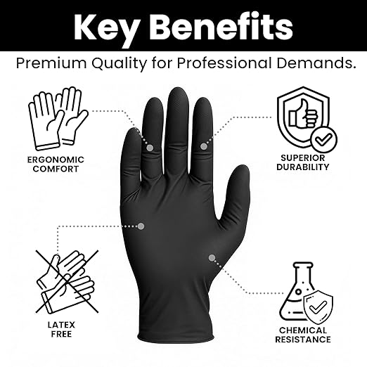 Nitrile-Vinyl Blended Disposable Gloves, Powder-Free & Non-Latex Gloves, 2000, Protective Gloves for Medical Exams, Cooking & Household Cleaning, 4 Mil Thick Non-Sterile Secure Grip Black, Small