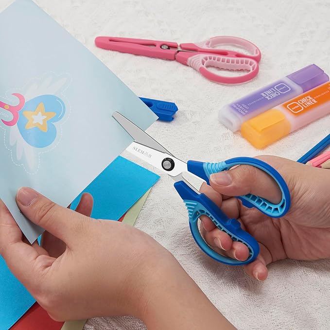 Kids Safety Scissors for Ages 4-6,6-8,8-11, 3-Pack 6'' Blunt Tip with Cover, Ambidextrous for Right & Left Hand, Soft Grip Handles,Premium Stainless Steel,Suit for School, Home, Craft Use