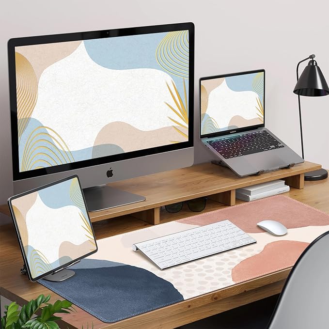 HAOCOO Desk Mat, Computer Desk Pad, Large Mouse Pad for Desk, XXL Gaming Mousepad for Desktop with Non-Slip Base, Waterproof Laptop Keyboard Mat for Home Office, Light Pink Boho